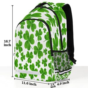 St. Patrick's Day School Backpack for Boys Girls Teens, Shamrock Clover Laptop Backpack Middle School Elementary Bookbags Casual Travel Daypack with Reflective Strip