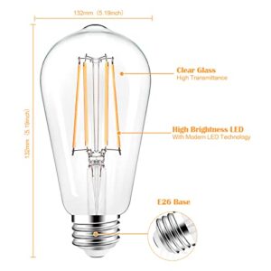 PARTPHONER LED Light Bulbs Dimmable Vintage Edison Bulb, E26 LED Bulb 60W Equivalent 720 Lumens, Warm White 2700K, ST58 Antique LED Filament Bulb CRI 85+, Clear Glass, Pack of 4