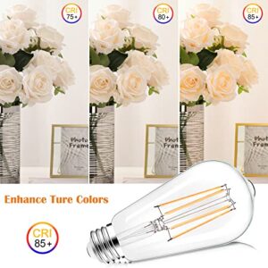 PARTPHONER LED Light Bulbs Dimmable Vintage Edison Bulb, E26 LED Bulb 60W Equivalent 720 Lumens, Warm White 2700K, ST58 Antique LED Filament Bulb CRI 85+, Clear Glass, Pack of 4