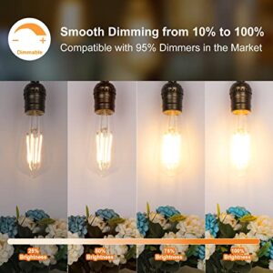 PARTPHONER LED Light Bulbs Dimmable Vintage Edison Bulb, E26 LED Bulb 60W Equivalent 720 Lumens, Warm White 2700K, ST58 Antique LED Filament Bulb CRI 85+, Clear Glass, Pack of 4