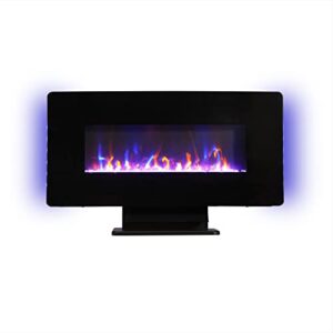36 inch curved front electric fireplace, freestanding or wall mounted electric fireplace with adjustable flame color & remote control for apartment/office/bedroom, black