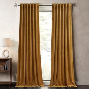 pony dance golden brown velvet curtains of 96 inches length,super soft room darkening curtains for living room/bedroom,theatre decoration, w52 x l96, set of 2