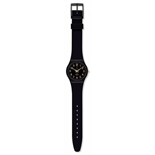 Swatch SO28B113 Unisex Classic Golden Tac Black Dial Strap Watch