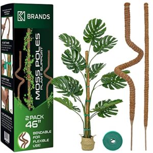 k-brands 2 pack moss pole - 46'' monstera plant support - moss pole for plants monstera - moss poles for climbing plants - bendable plant sticks support - plant stakes for indoor plants