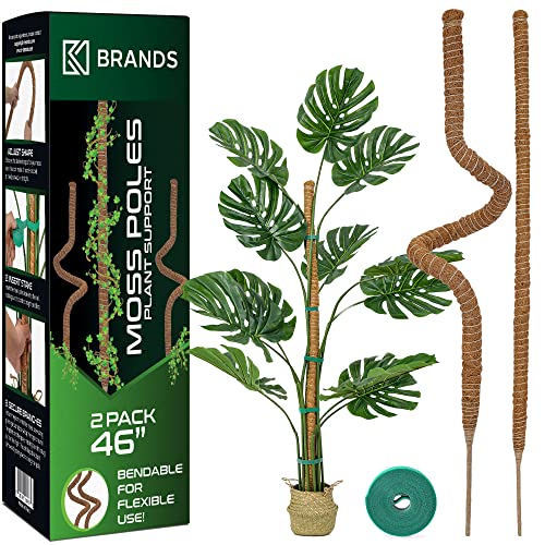 K-Brands 2 Pack Moss Pole - 46'' Monstera Plant Support - Moss Pole for Plants Monstera - Moss Poles for Climbing Plants - Bendable Plant Sticks Support - Plant Stakes for Indoor Plants