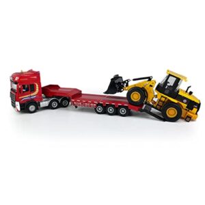 flatbed truck toy with excavator loader tractor bulldozer semi tow truck transport trailer metal diecast construction vehicles 2 in 1 vehicle playset friction powered toy trucks for boys kids gift red