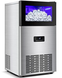 commercial ice maker machine 130lbs/24h with 35lbs storage bin, stainless steel undercounter/freestanding ice cube maker for home bar outdoor, automatic operation, include scoop, connection hose