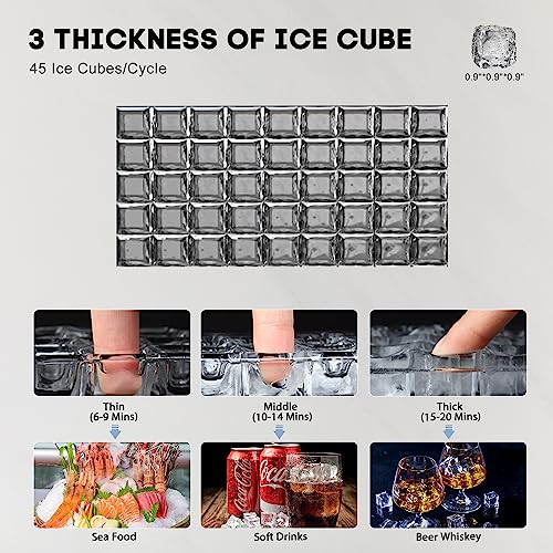 Commercial Ice Maker Machine 130LBS/24H with 35LBS Storage Bin, Stainless Steel Undercounter/Freestanding Ice Cube Maker for Home Bar Outdoor, Automatic Operation, Include Scoop, Connection Hose