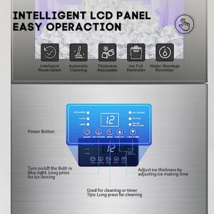 Commercial Ice Maker Machine 130LBS/24H with 35LBS Storage Bin, Stainless Steel Undercounter/Freestanding Ice Cube Maker for Home Bar Outdoor, Automatic Operation, Include Scoop, Connection Hose