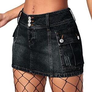 Floerns Women's Casual Low Waist Straight Cargo Mini Denim Skirt Black Ink M