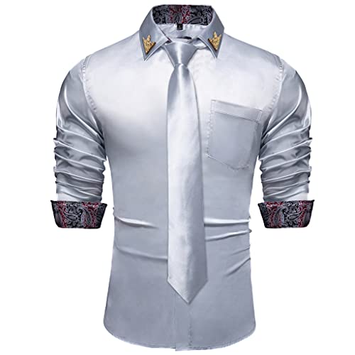 MJWDP Fashion Grey Men's Shirt Long Sleeve Formal Wedding Party Shirt Men's Classic Menswear (Color : D, Size : Large)