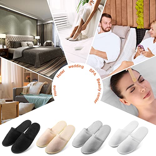 Geyoga 12 Pair House Slipper for Guest Non Slip Disposable Slipper for Travel Washable Reusable Hotel Slipper Bridesmaid Slipper for Spa Indoor Wedding Party (Black, Gray, White, Beige)