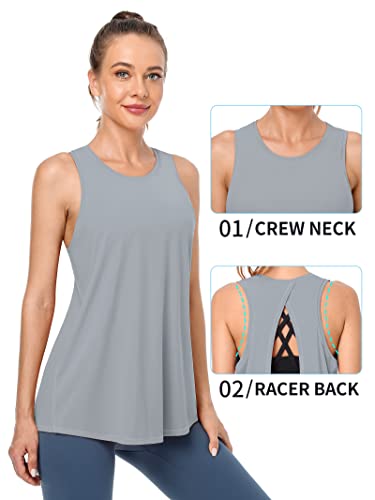 ATTRACO Women Workout Top Loose Fit Athletic Yoga Tank Sports Tank Tops Gym Top Grey XL