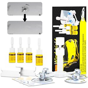 windshield repair kit, automotive windshield chip repair kit, efficient glass crack repair kit with 4 bottles fluid of resin, auto glass repair kit for chips,cracks,star-shaped crack