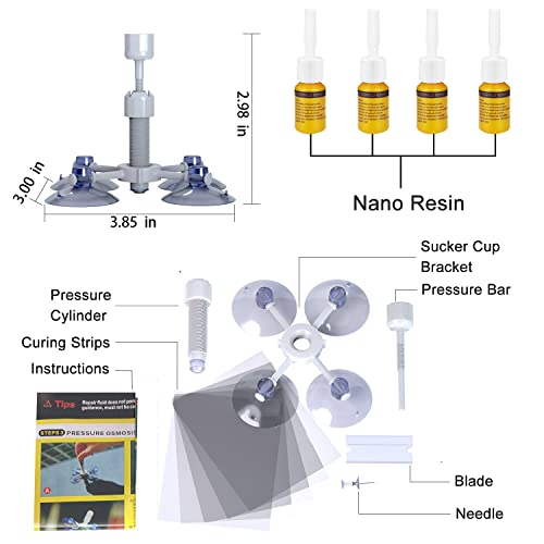 Windshield Repair Kit, Automotive Windshield Chip Repair Kit, Efficient Glass Crack Repair Kit with 4 Bottles Fluid of Resin, Auto Glass Repair Kit for Chips,Cracks,Star-Shaped Crack