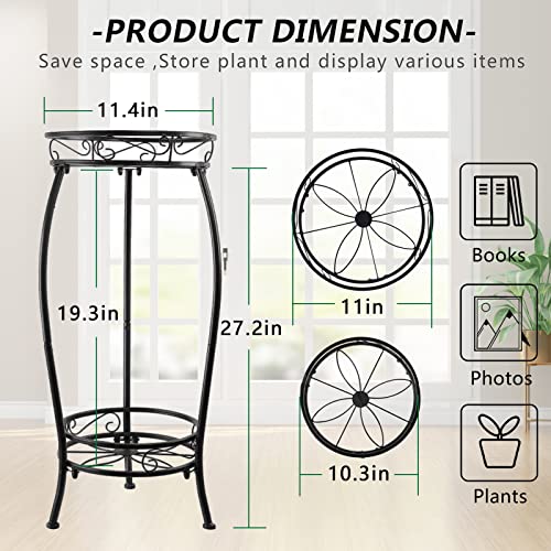 Cefzum Plant Stand Indoor Outdoor, 2 Tier Tall Metal Plant Shelf Corner Display Rack, 27'' Potted Multiple Pot Holder Decorative Flower Stand for Corner, Patio, Balcony Garden