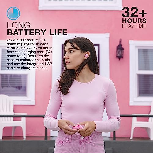 JLab Go Air Pop True Wireless Bluetooth Earbuds + Charging Case, Pink, Dual Connect, IPX4 Sweat Resistance, Bluetooth 5.1 Connection, 3 EQ Sound Settings Signature, Balanced, Bass Boost