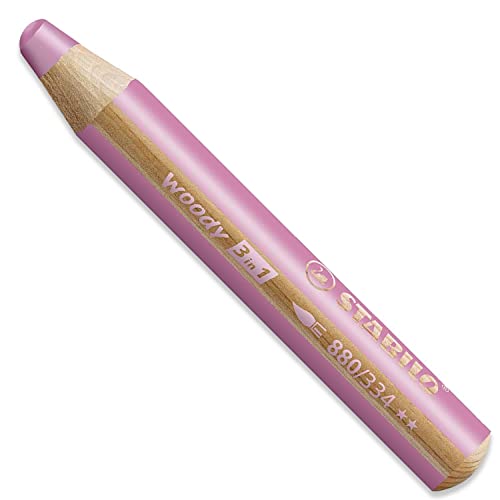 STABILO Multi-talented Pencil woody 3-in-1 - Pastel Box of 5 - Pink, Orange, Yellow, Cyan Blue & Blue + Sharpener