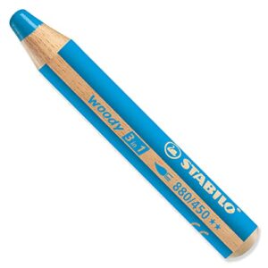 STABILO Multi-talented Pencil woody 3-in-1 - Box of 5 - Red, Orange, Leaf Green, Cyan Blue & Lilac + Sharpener