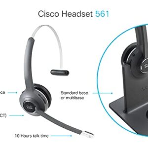 Cisco Headset 561, Wireless Single On- Ear DECT Headset with Multi-Source Base for US & Canada, Charcoal, (CP-HS-WL-561-M-US=) (Renewed)