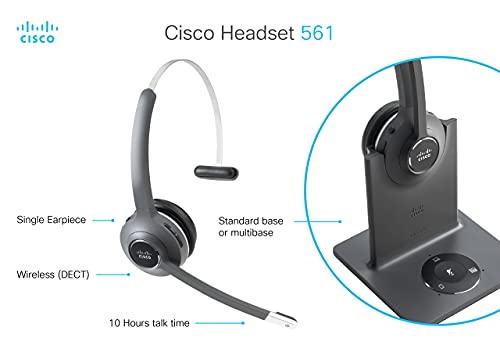 Cisco Headset 561, Wireless Single On- Ear DECT Headset with Multi-Source Base for US & Canada, Charcoal, (CP-HS-WL-561-M-US=) (Renewed)