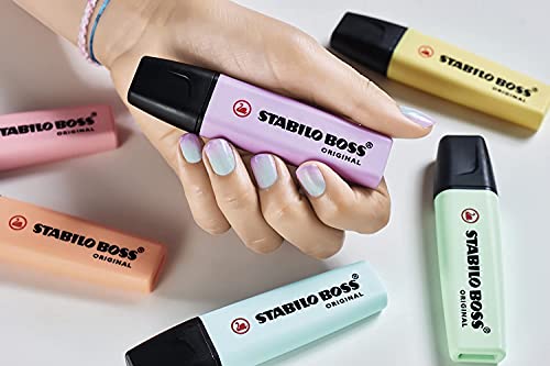 STABILO Highlighter BOSS ORIGINAL - Essential Pastel Pack of 5 - Mint Green, Turquoise, Lilac Haze, Pink Blush & Creamy Peach