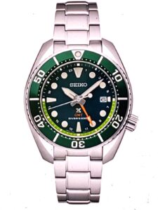 seiko sfk003 prospex solar sumo gmt green dial automatic watch, silver