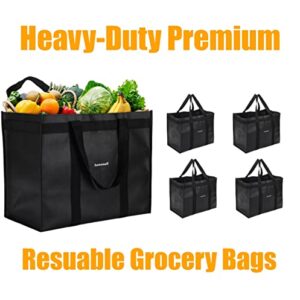 Homemell Reusable Grocery Bags Heavy Duty Foldable Shopping Bags - Extra Strength Large Size Black Collapsible Tote