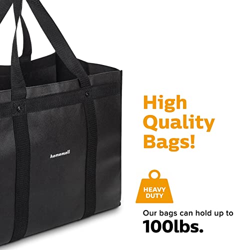 Homemell Reusable Grocery Bags Heavy Duty Foldable Shopping Bags - Extra Strength Large Size Black Collapsible Tote