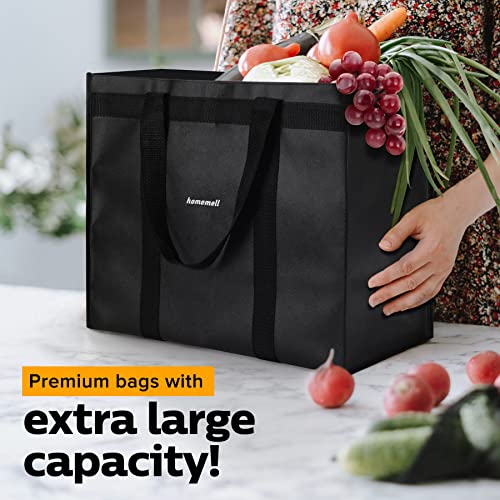 Homemell Reusable Grocery Bags Heavy Duty Foldable Shopping Bags - Extra Strength Large Size Black Collapsible Tote