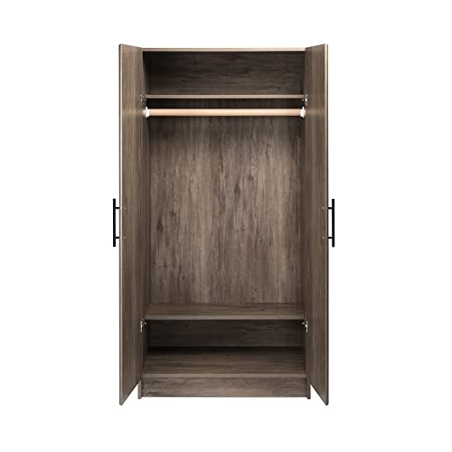 Prepac Elite Functional Wardrobe Closet Cabinet with Hanging Rail, Simplistic 2-Door Armoire Portable Closet 20" D x 32" W x 65" H, Drifted Gray, DEW-3264