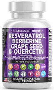 resveratrol 6000mg berberine 3000mg grape seed extract 3000mg quercetin 4000mg green tea extract - polyphenol supplement for women and men with n-acetyl cysteine, acai extract - made in usa 60 caps