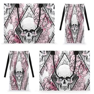 Flower Skull Reusable Grocery Shopping Bag with Hard Bottom, Gothic Skull Floral Large Foldable Multipurpose Heavy Duty Tote with Zipper Pockets, Stands Upright, Durable and Eco Friendly, Beach Bag