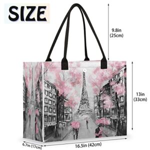 cfpolar Eiffel Tower Lovers Reusable Grocery Shopping Bag with Hard Bottom, Flower Love Paris Large Foldable Multipurpose Heavy Duty Tote Stands Upright, Durable and Eco Friendly, Beach Bag