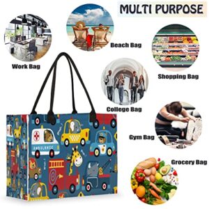 cfpolar Animal Car Reusable Grocery Shopping Bag with Hard Bottom, Large Foldable Multipurpose Heavy Duty Tote with Zipper Pockets, Stands Upright, Durable and Eco Friendly, Beach Bag