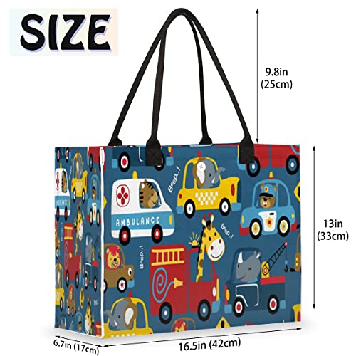 cfpolar Animal Car Reusable Grocery Shopping Bag with Hard Bottom, Large Foldable Multipurpose Heavy Duty Tote with Zipper Pockets, Stands Upright, Durable and Eco Friendly, Beach Bag