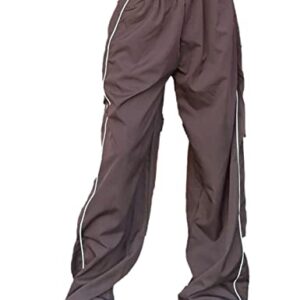 Shebote Womens Parachute Pants Wide Leg Baggy Pants Y2K Elastic Waist Jogger Sweatpants Track Pants Streetwear(0046-Coffee-S)