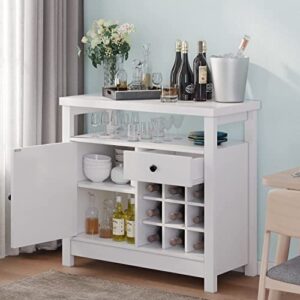 4ever2buy White Coffee Bar Cabinet with Storage, Kitchen Buffet Cabinet with Barn Door, Farmhouse Coffee Bar with Adjustable Shelf, Small Coffee Bar Table with Drawer Open Shelf, Dining Living Room