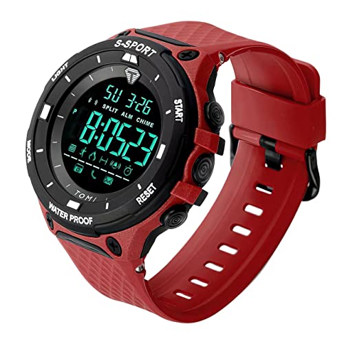 TOMI Mens Digital Watch - Sports Military Waterproof Outdoor Chronograph Wrist Cheap Watches for Men with LED Back Ligh/Alarm/DateGifts for Students Women (Red)