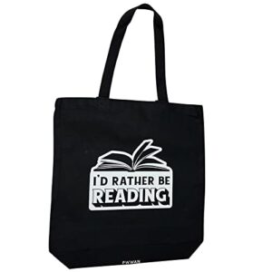 expression tote bag - everyday canvas tote bag with expressions (rather be reading black)