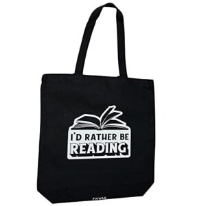 Expression Tote Bag - Everyday Canvas Tote Bag With Expressions (Rather Be Reading Black)