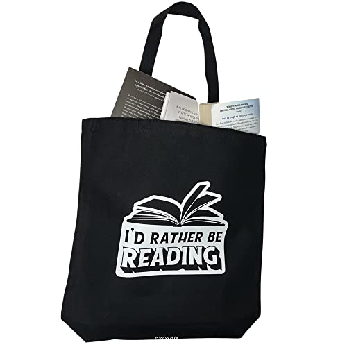 Expression Tote Bag - Everyday Canvas Tote Bag With Expressions (Rather Be Reading Black)