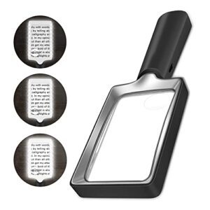 magnifying glass with light, 4x 10x black magnifier with 20 anti-glare and dimmable led lights provides evenly-lit viewing area for low vision seniors