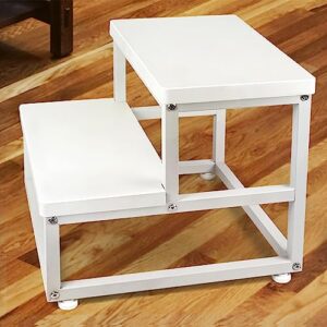 tstweto wooden step stools for adults kids, 2 step kitchen step stool,wood bedside step stool for kids, heavy duty bed step stools for high beds, bathroom stool hold up to 550lbs capacity -white
