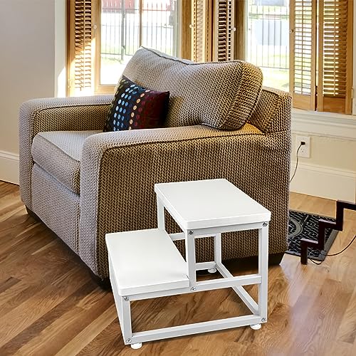 TSTWETO Wooden Step Stools for Adults Kids, 2 Step Kitchen Step Stool,Wood Bedside Step Stool for Kids, Heavy Duty Bed Step Stools for High Beds, Bathroom Stool Hold Up to 550Lbs Capacity -White