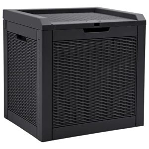 yitahome 32 gallon rattan deck box, indoor outdoor storage box for patio furniture, pool accessories, cushions, garden tools, sports equipment, waterproof resin with lockable lid and side handles (black)