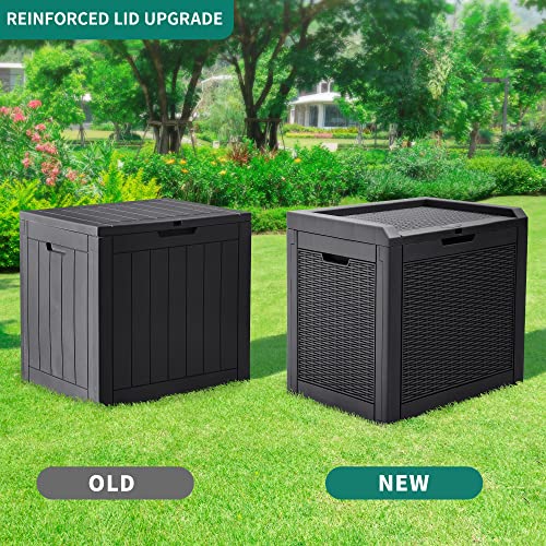 YITAHOME 32 Gallon Rattan Deck Box, Indoor Outdoor Storage Box for Patio Furniture, Pool Accessories, Cushions, Garden Tools, Sports Equipment, Waterproof Resin with Lockable Lid and Side Handles (Black)