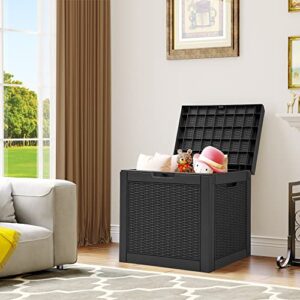 YITAHOME 32 Gallon Rattan Deck Box, Indoor Outdoor Storage Box for Patio Furniture, Pool Accessories, Cushions, Garden Tools, Sports Equipment, Waterproof Resin with Lockable Lid and Side Handles (Black)