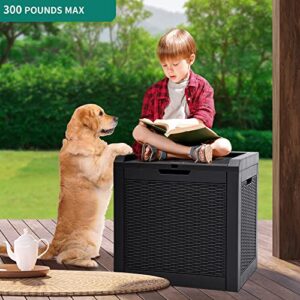 YITAHOME 32 Gallon Rattan Deck Box, Indoor Outdoor Storage Box for Patio Furniture, Pool Accessories, Cushions, Garden Tools, Sports Equipment, Waterproof Resin with Lockable Lid and Side Handles (Black)