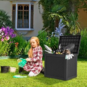 YITAHOME 32 Gallon Rattan Deck Box, Indoor Outdoor Storage Box for Patio Furniture, Pool Accessories, Cushions, Garden Tools, Sports Equipment, Waterproof Resin with Lockable Lid and Side Handles (Black)